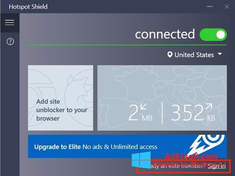 스크린 샷 Hotspot Shield Windows 8.1