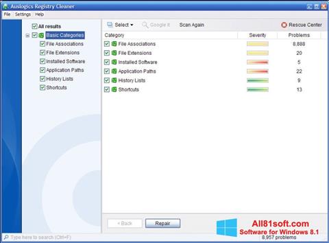 스크린 샷 Auslogics Registry Cleaner Windows 8.1