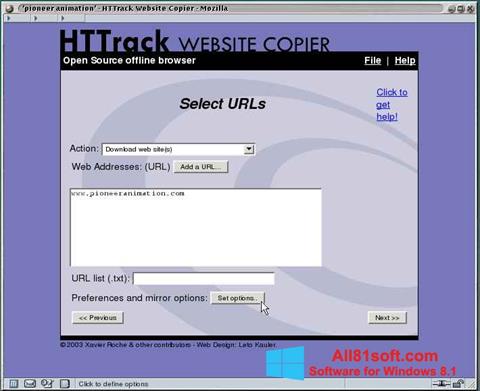 스크린 샷 HTTrack Website Copier Windows 8.1