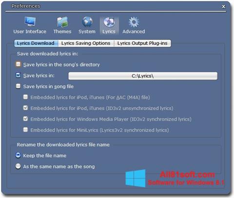 스크린 샷 Minilyrics Windows 8.1
