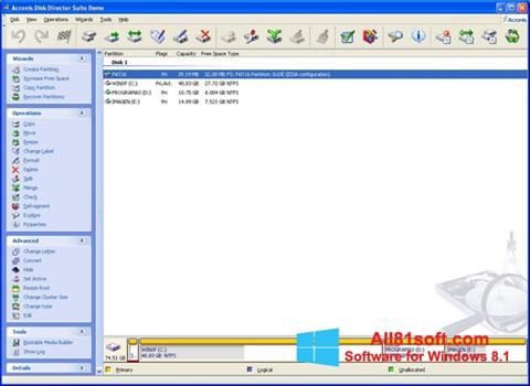 스크린 샷 Acronis Disk Director Suite Windows 8.1