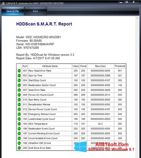 스크린 샷 HDDScan Windows 8.1