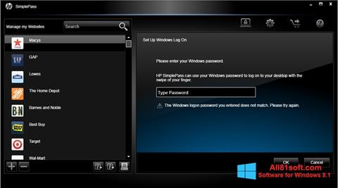 스크린 샷 HP SimplePass Windows 8.1