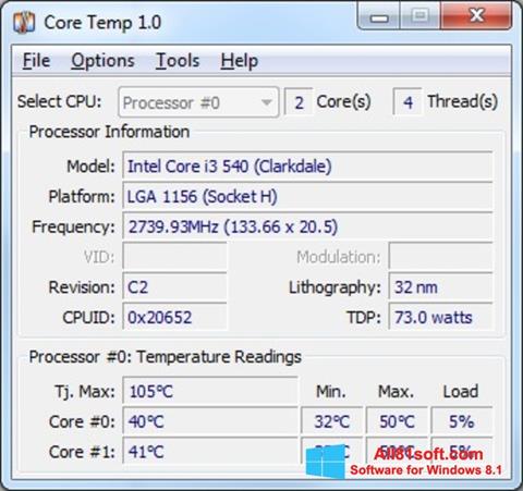 스크린 샷 Core Temp Windows 8.1