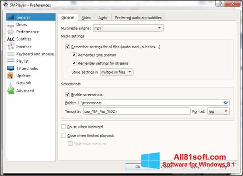 스크린 샷 SMPlayer Windows 8.1