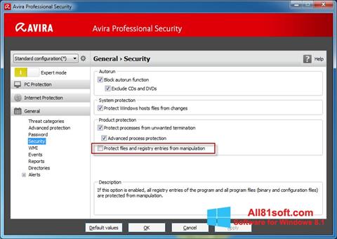 스크린 샷 Avira Professional Security Windows 8.1