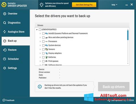 스크린 샷 Auslogics Driver Updater Windows 8.1
