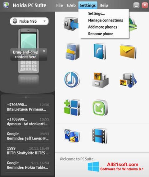 스크린 샷 Nokia PC Suite Windows 8.1