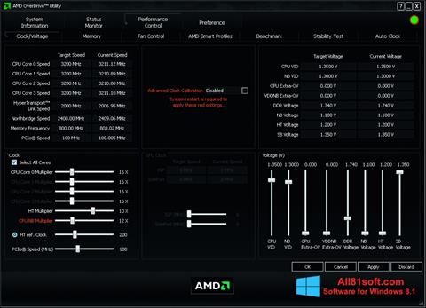 스크린 샷 AMD Overdrive Windows 8.1