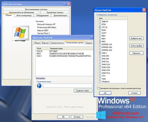 스크린 샷 HashTab Windows 8.1